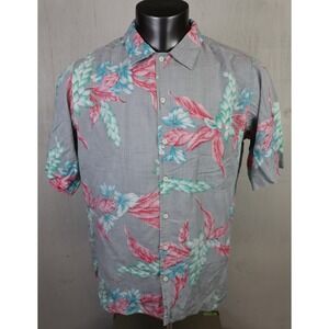 Mens Reyn Spooner Floral Gray Hawaiian Shirt Button Front Rayon Size L Vintage